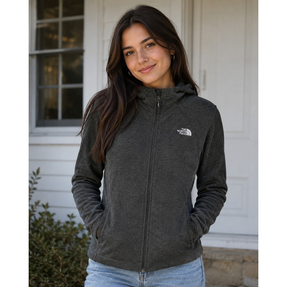 The North Face Fleece Hoodie Womens L Gray Full Zip Sherpa Lined Sweater Knit